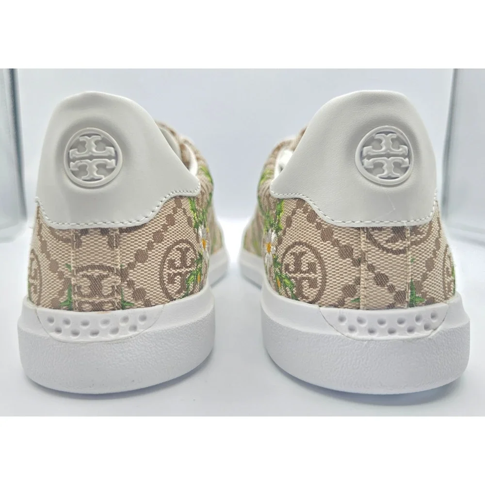 Tory Burch Howell T-Monogram Embroidered‎ Daisy Sneakers Hazel White 81296 9.5